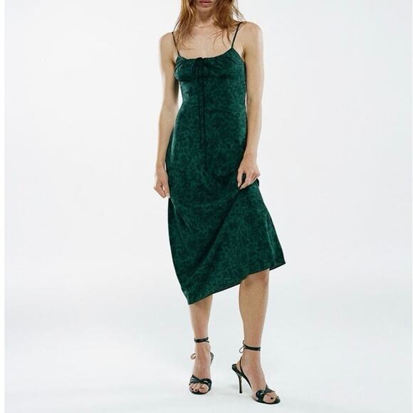 REALISATION Alba Milk-Maid Style Silk Midi Dress in Dazed Noir Size Small - Picture 1 of 12